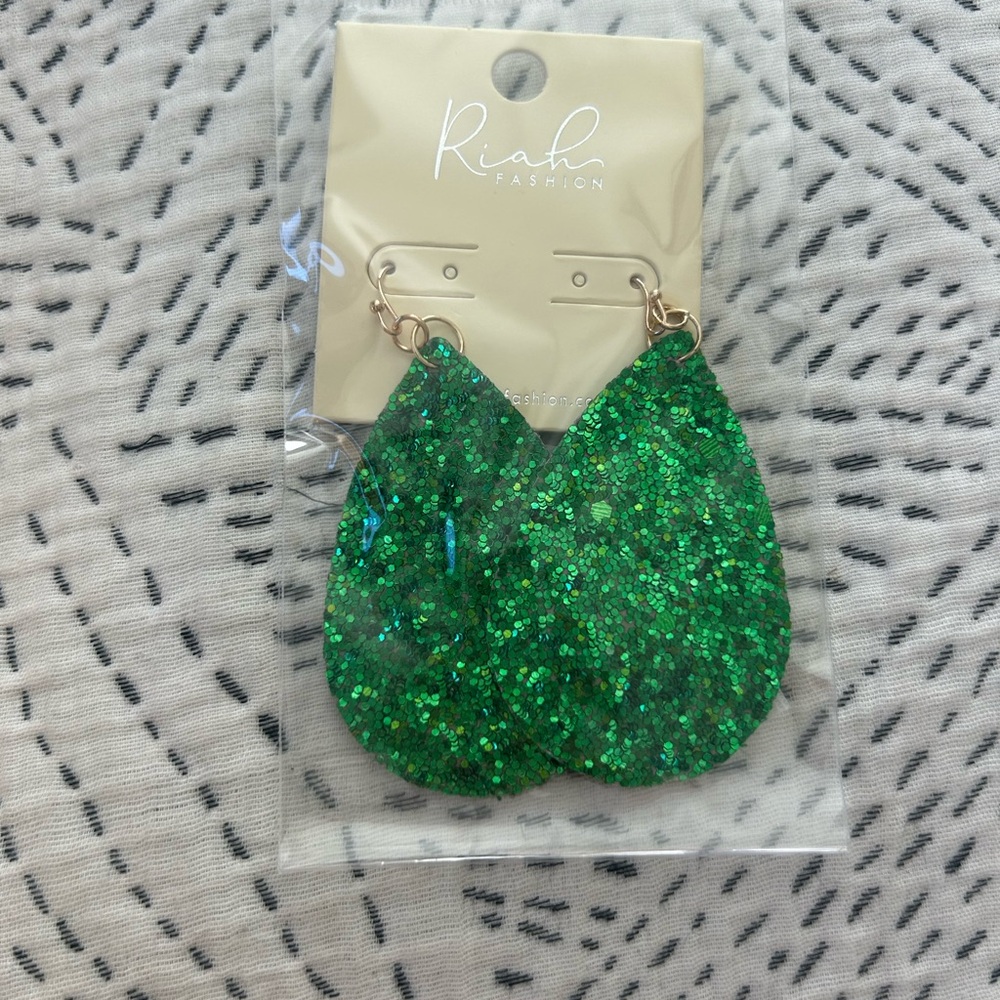 Green Glitter Teardrop Earrings